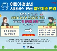구미시, 어린이·청소년 시내버스 요금, 할인 기준 변경!